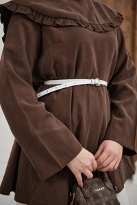 Fırfır Detay Dikiş Pensli Tunik Kahverengi