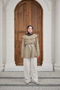 Fırfır Detay Dikiş Pensli Tunik Küf Yeşil