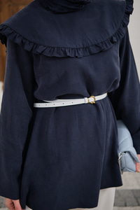 Fırfır Detay Dikiş Pensli Tunik Lacivert