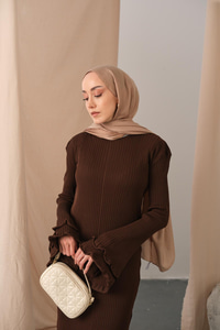 Fırfır Detay Elbise Kahverengi