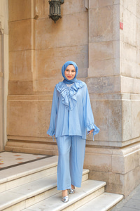 Fırfır Detay İkili Takım Açık Mavi