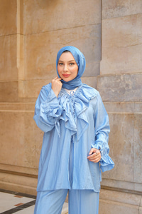 Fırfır Detay İkili Takım Açık Mavi