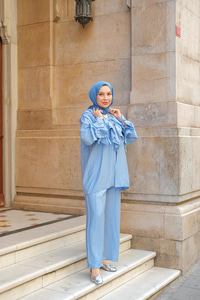 Fırfır Detay İkili Takım Açık Mavi