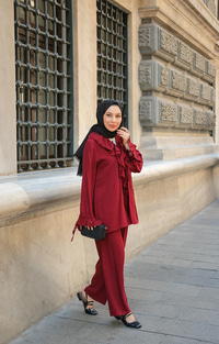 Fırfır Detay İkili Takım Bordo