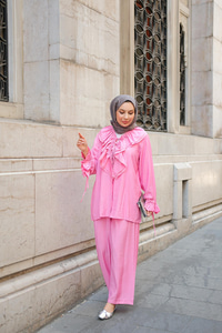 Fırfır Detay İkili Takım Pembe