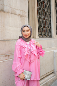 Fırfır Detay İkili Takım Pembe