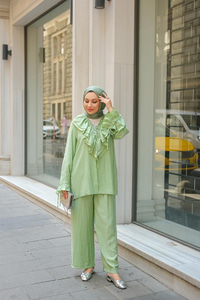 Fırfır Detay İkili Takım Yeşil