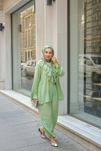 Fırfır Detay İkili Takım Yeşil