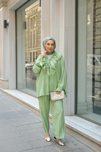 Fırfır Detay İkili Takım Yeşil