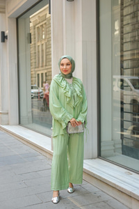 Fırfır Detay İkili Takım Yeşil