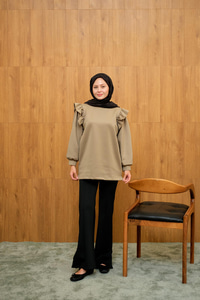 Fırfır Detay Taşlı Tunik Fıstık Yeşil