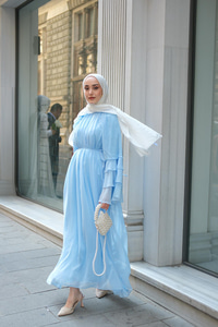 Fırfır Detay Tül Elbise Bebe Mavi