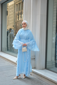 Fırfır Detay Tül Elbise Bebe Mavi