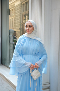 Fırfır Detay Tül Elbise Bebe Mavi