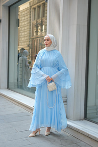 Fırfır Detay Tül Elbise Bebe Mavi