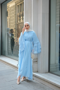 Fırfır Detay Tül Elbise Bebe Mavi