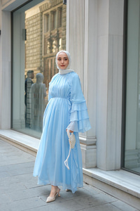 Fırfır Detay Tül Elbise Bebe Mavi