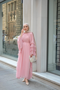 Fırfır Detay Tül Elbise Pudra