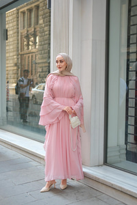 Fırfır Detay Tül Elbise Pudra