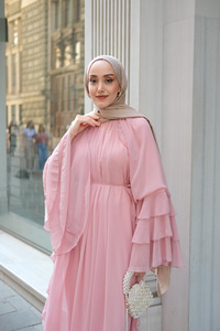 Fırfır Detay Tül Elbise Pudra