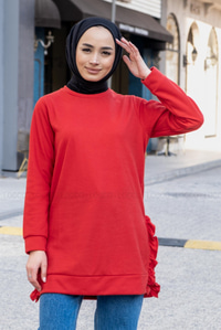 Uygun Fiyatlı FIRFIR DETAY TUNIK KIRMIZI | Loccomoda.com 