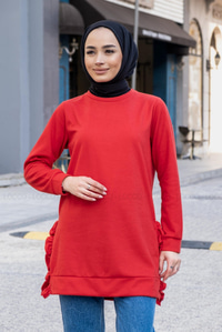 Uygun Fiyatlı FIRFIR DETAY TUNIK KIRMIZI | Loccomoda.com 