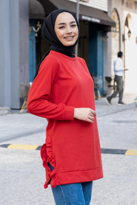 Uygun Fiyatlı FIRFIR DETAY TUNIK KIRMIZI | Loccomoda.com 