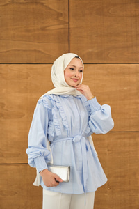 Fırfır Detaylı Gömlek Bebe Mavi