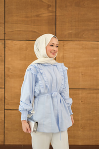 Fırfır Detaylı Gömlek Bebe Mavi