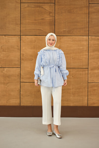 Fırfır Detaylı Gömlek Bebe Mavi