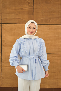 Fırfır Detaylı Gömlek Bebe Mavi