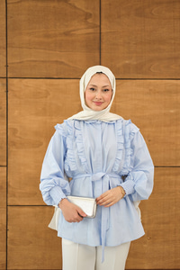 Fırfır Detaylı Gömlek Bebe Mavi