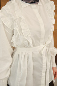 Fırfır Detaylı Gömlek Beyaz