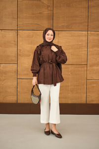 Fırfır Detaylı Gömlek Kahverengi