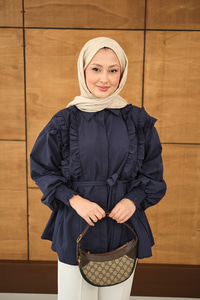 Fırfır Detaylı Gömlek Lacivert