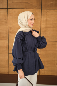 Fırfır Detaylı Gömlek Lacivert