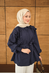 Fırfır Detaylı Gömlek Lacivert