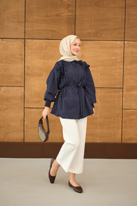 Fırfır Detaylı Gömlek Lacivert