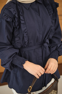 Fırfır Detaylı Gömlek Lacivert