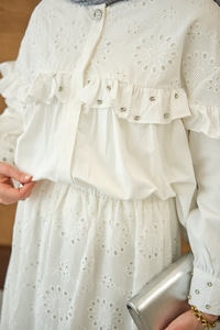 Fırfırı Taş İşlemeli Takım Beyaz