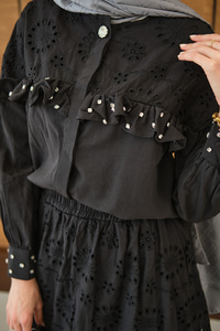 Fırfırı Taş İşlemeli Takım Siyah