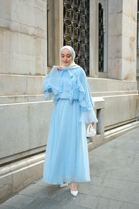 Fırfırlı İspanyol Tensel Takım Mavi