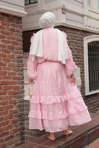 Fırfrı Detaylı Takım Pembe