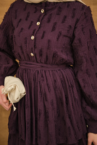 Fisto Volanlı Kemer Detay Elbise Mor