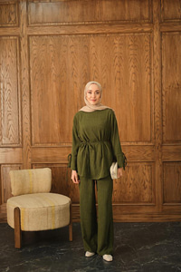 Fitilli İkili Takım Haki Yeşil