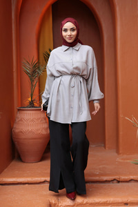 Fitilli Oversize Gömlek Antrasit