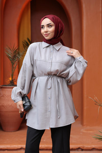 Fitilli Oversize Gömlek Antrasit