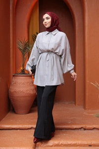 Fitilli Oversize Gömlek Antrasit