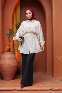 Fitilli Oversize Gömlek Krem