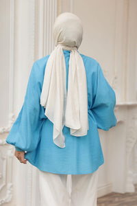 Fitilli Oversize Gömlek Mavi